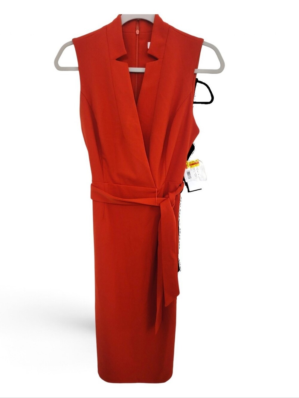 NWT Calvin Klein Orange Sleeveless Wrap Midi Dress with Waist, 4